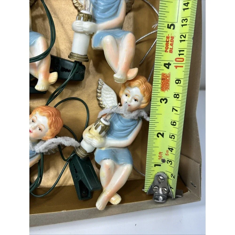 Silvestri Christmas String Light Angel Cherubs 10 Blow Mold Candle & Clips READ